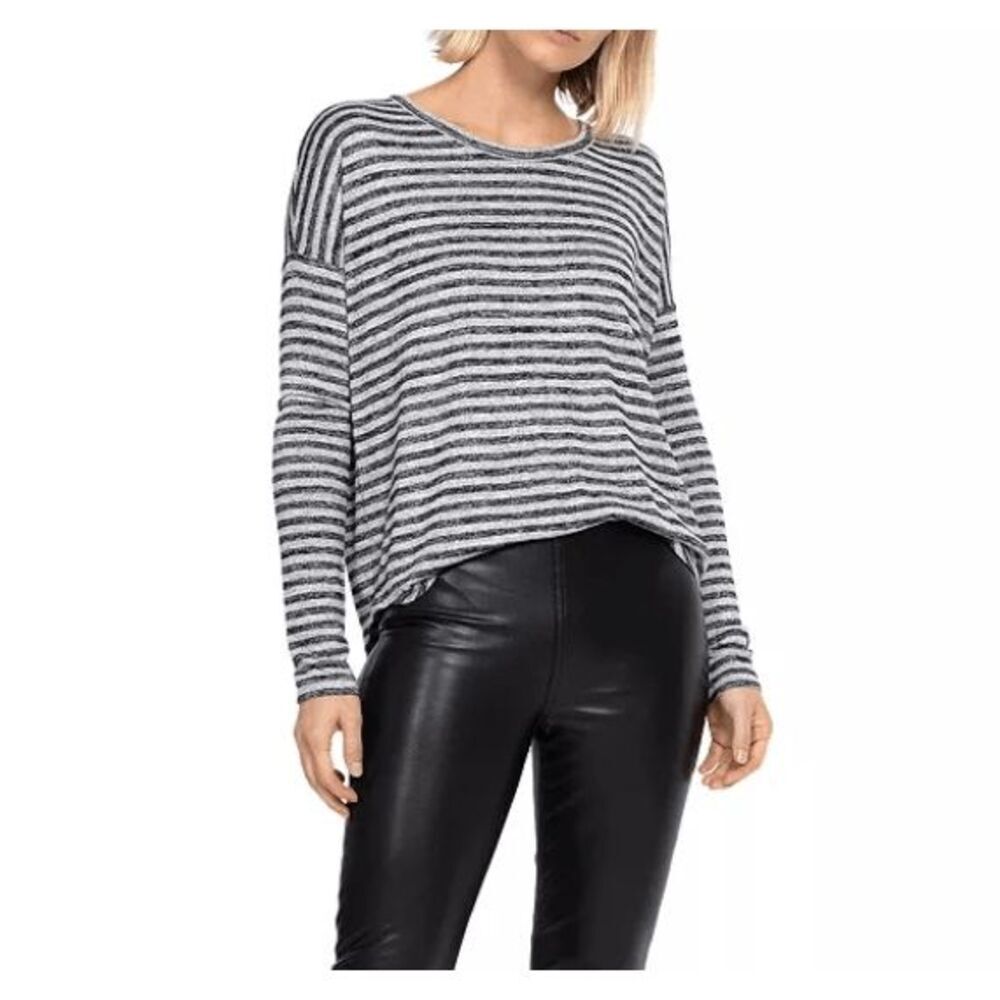 rag & bone Women's The Knit Striped Long-Sleeve Tee Gray Black sz XXS